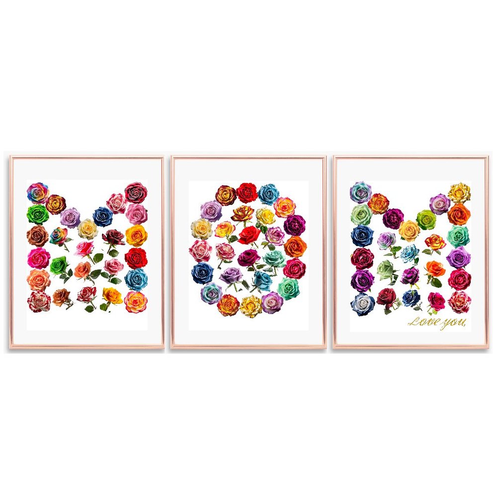 Print Art ROSES FLOWER 28 Colors Gift For MOM Birthday Set of 3 Unframed
